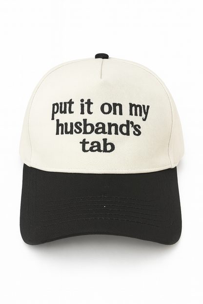 Put It On My Husband’s Tab Trucker Hat – Green & Cream