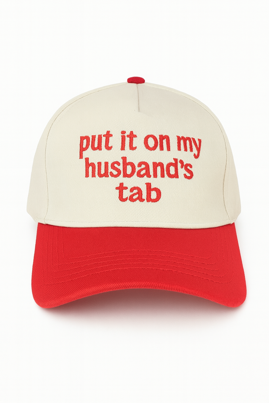 Put It On My Husband’s Tab Trucker Hat – Green & Cream