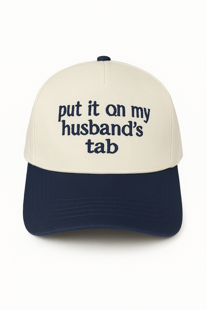 Put It On My Husband’s Tab Trucker Hat – Green & Cream
